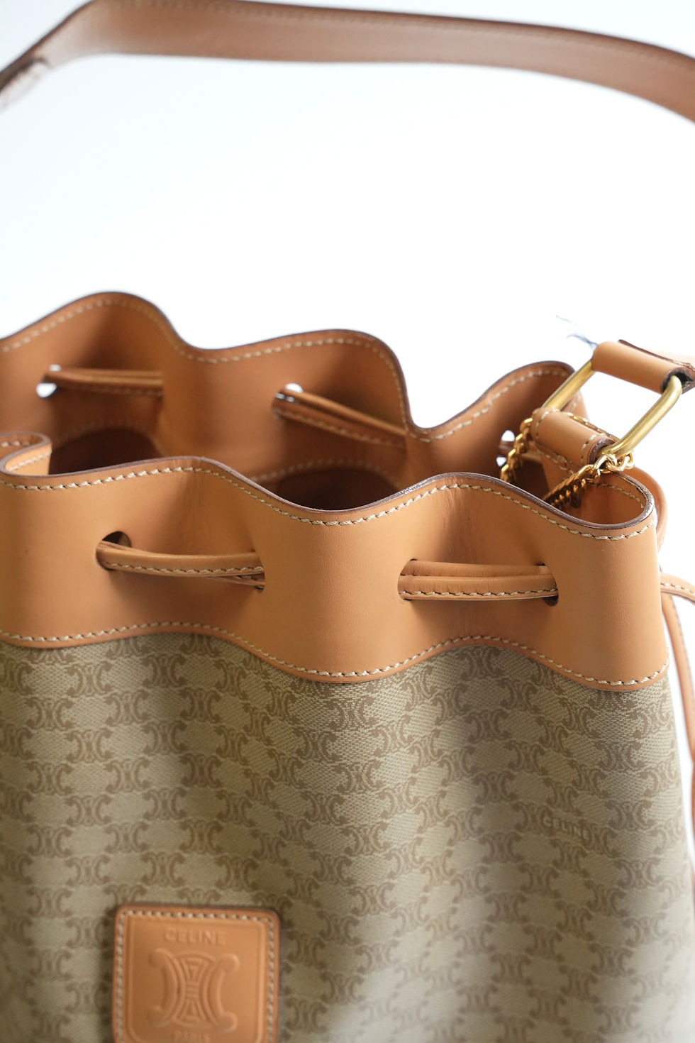 Thumbnail: Celine Beige Macadam Bucket Bag