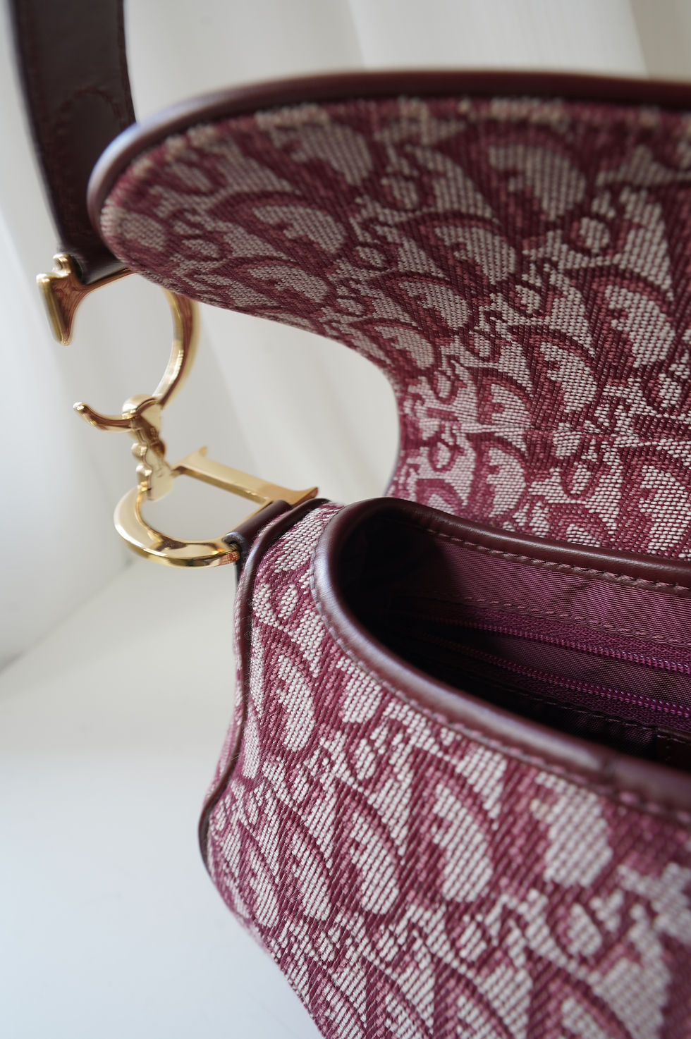 Thumbnail: Dior Vintage Burdandy Oblique Saddle Bag