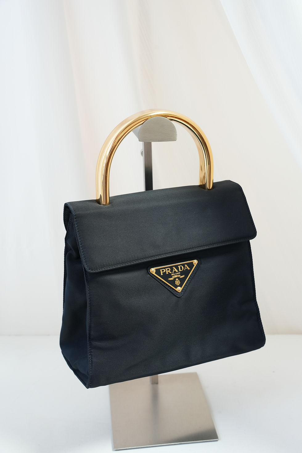 Thumbnail: Prada Navy Gold Top Handle Bag