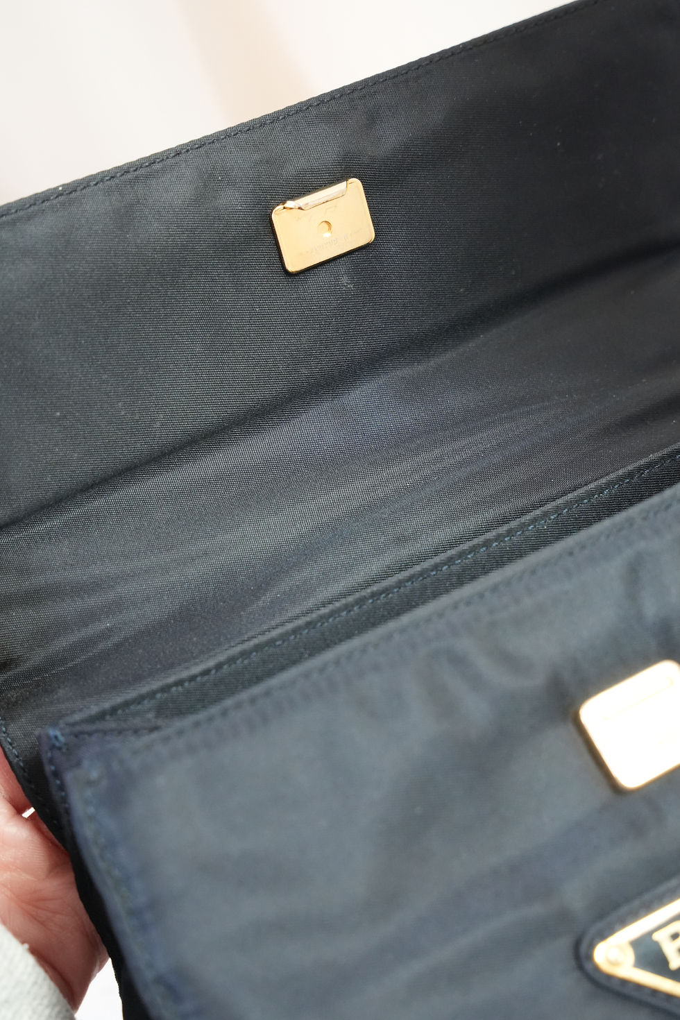 Thumbnail: Prada Navy Gold Top Handle Bag