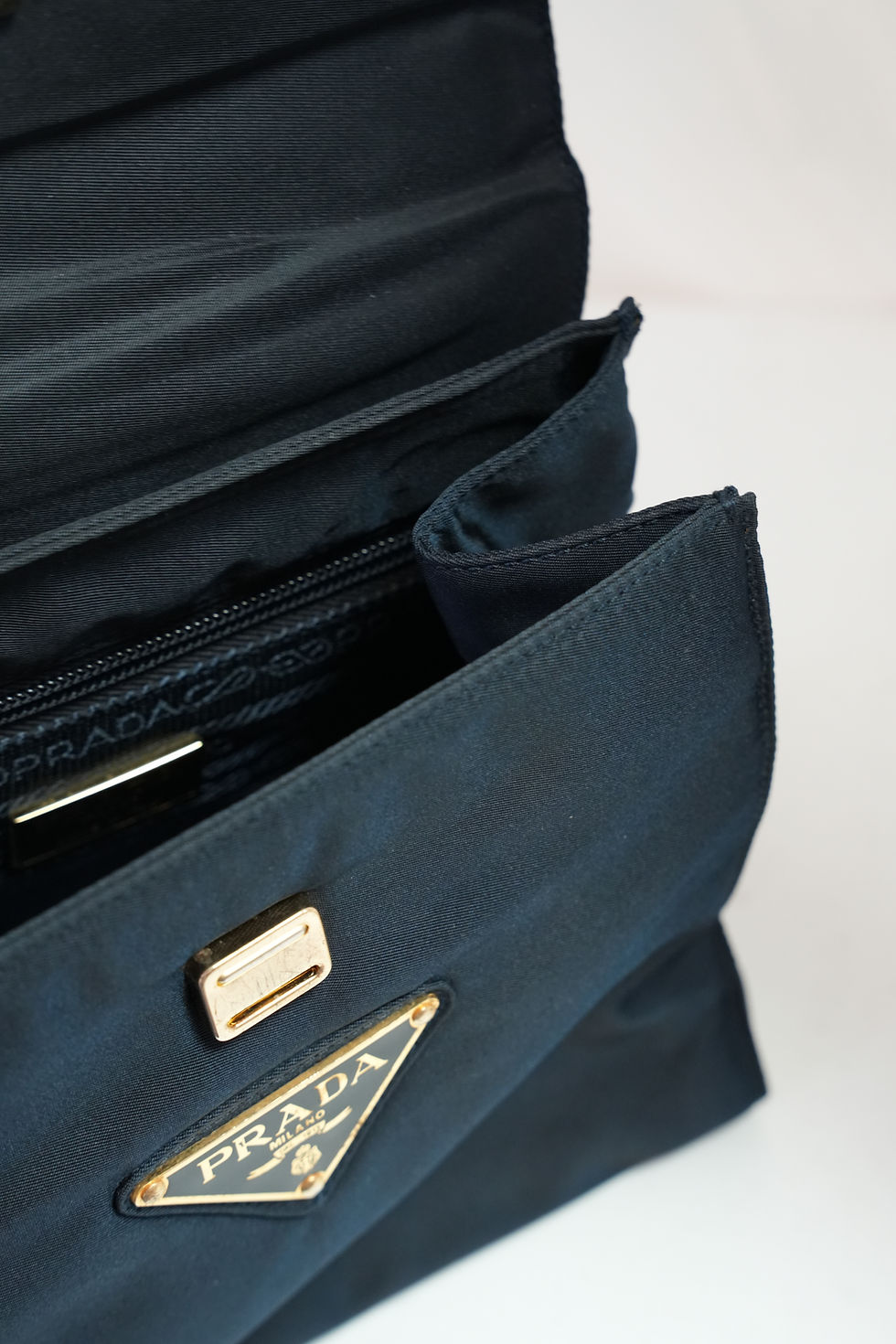 Thumbnail: Prada Navy Gold Top Handle Bag