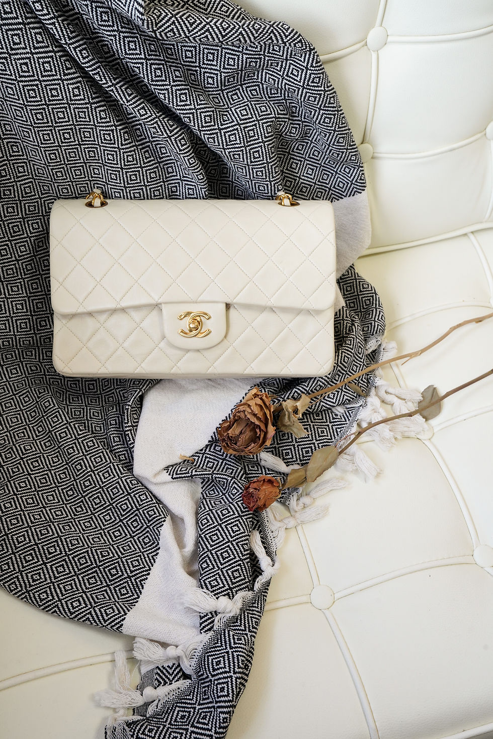 Chanel Vintage Ivory Beige Medium Classic Flap Bag