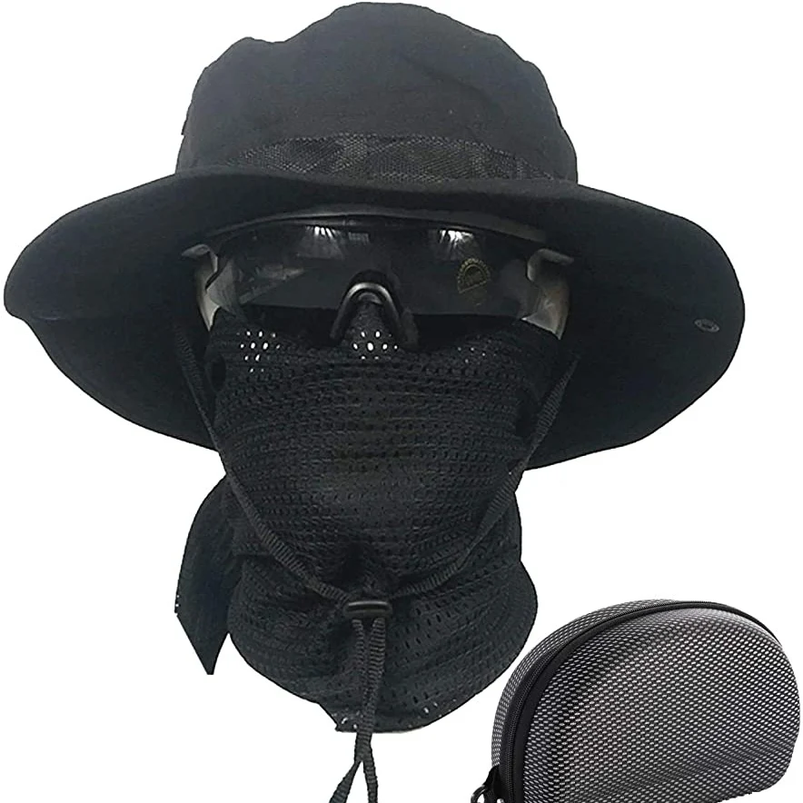Miniatura: Chapéu militar - Conjunto de Panamá, óculos e balaclava preto