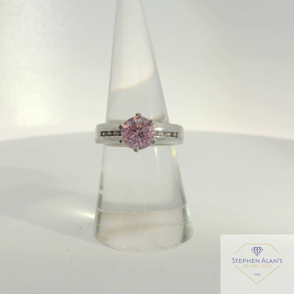 Silver pink stone ring
