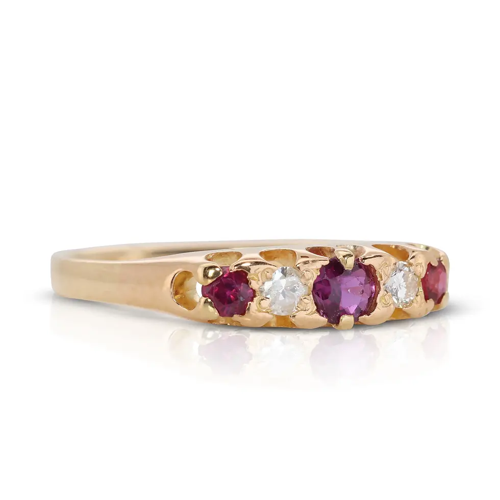 Thumbnail: Dazzling 5-stone Ruby and Diamond Ring in 18K Yellow Gold