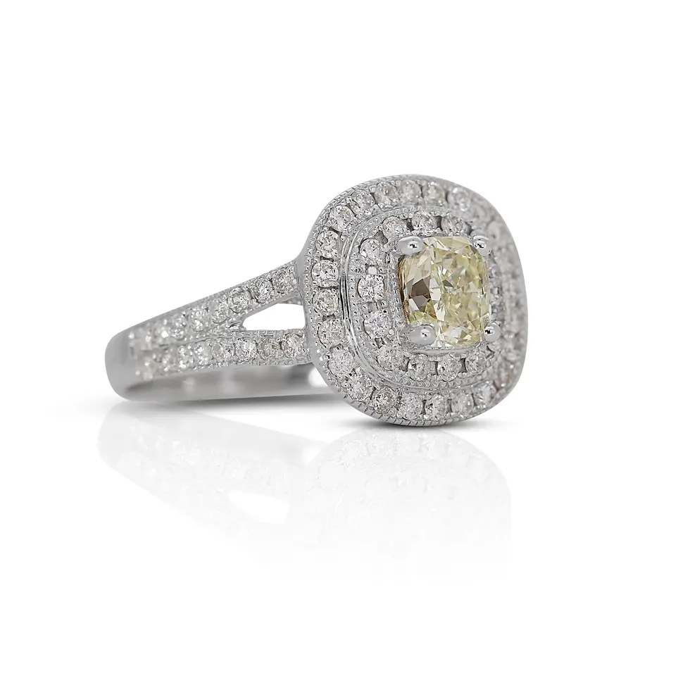 Thumbnail: Stunning 18k White Gold Pave Ring with 1.53ct Yellow Stone Center
