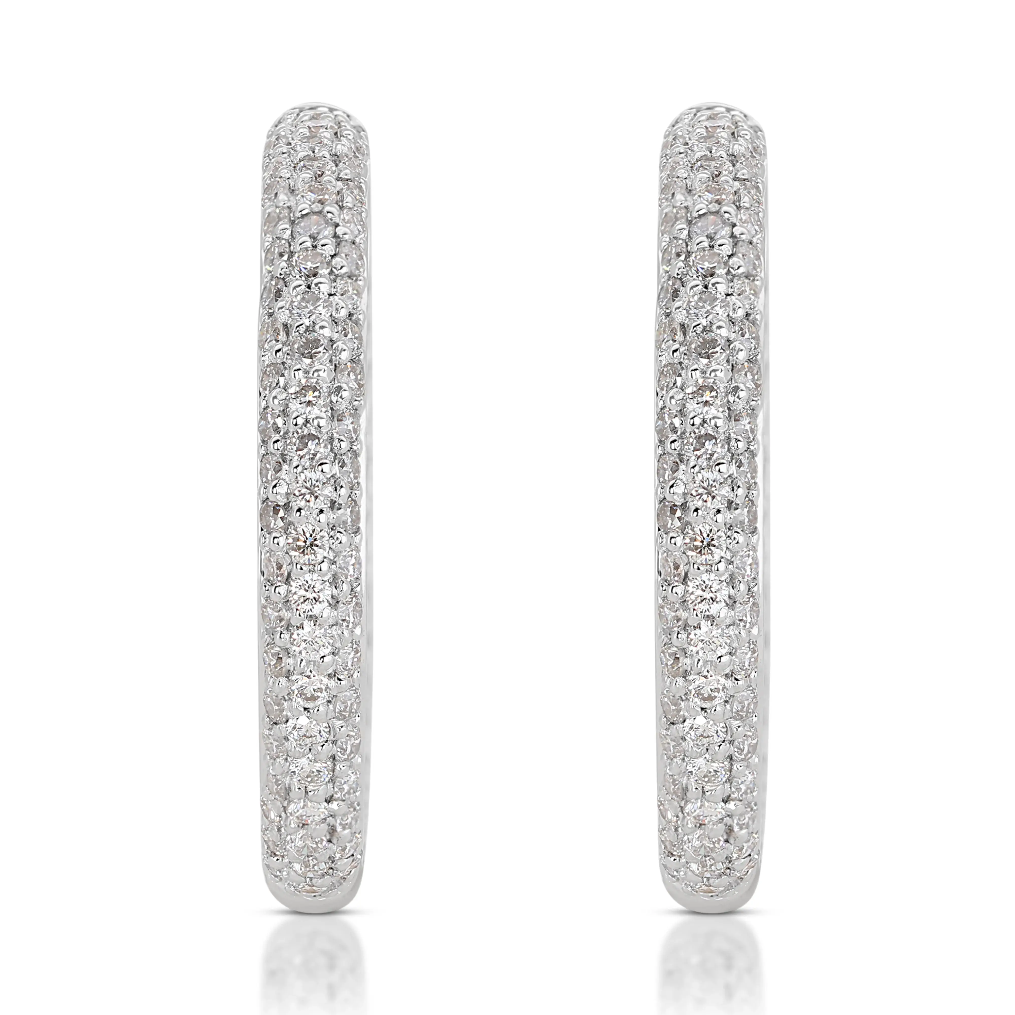 Exquisite 1.15ct Hoop Diamond Earrings set in 18K White Gold