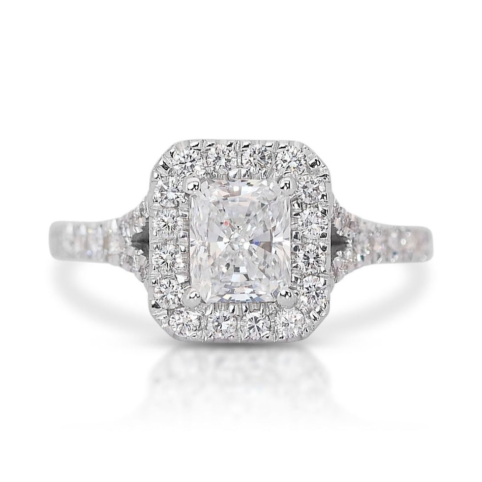 Dazzling 1.01ct Diamond Halo Ring with Side Diamonds in 18k White Gold