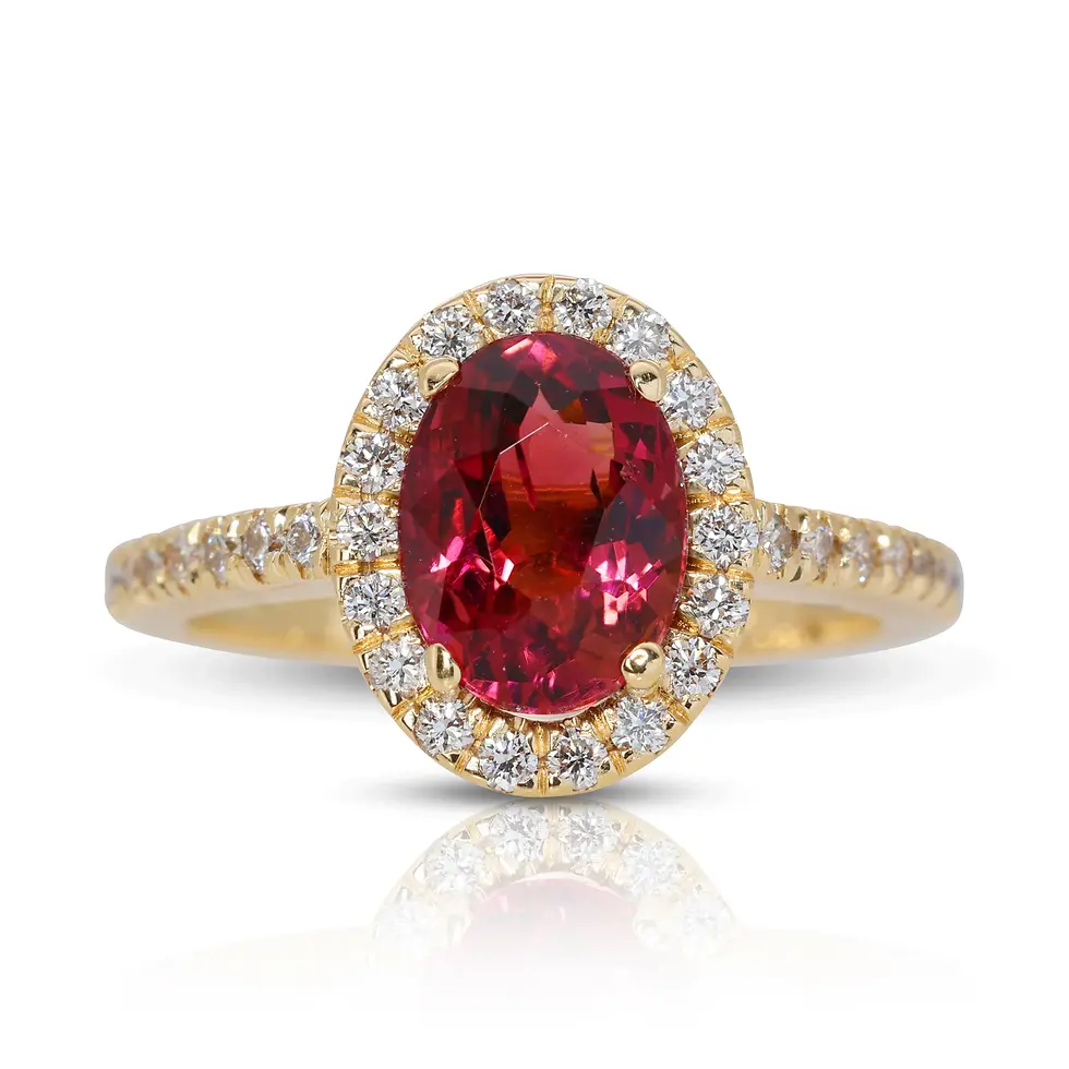 Stunning 1.45ct Tourmaline Pave Ring with Side Diamonds