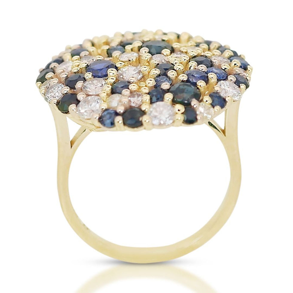 Thumbnail: Glamorous 2.60ct Sapphires Cluster Ring with Diamonds in 14k Yellow Gold