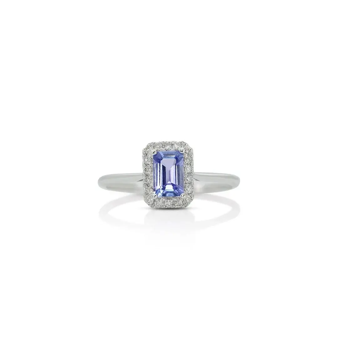 Beautiful .61ct. Radiant Cut Halo Tanzanite Ring