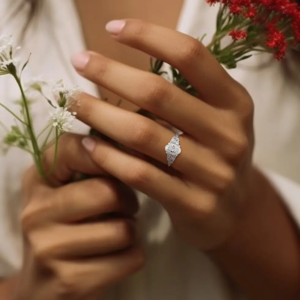 Thumbnail: Dazzling 1.12ct Oval Halo Ring in 14K White Gold
