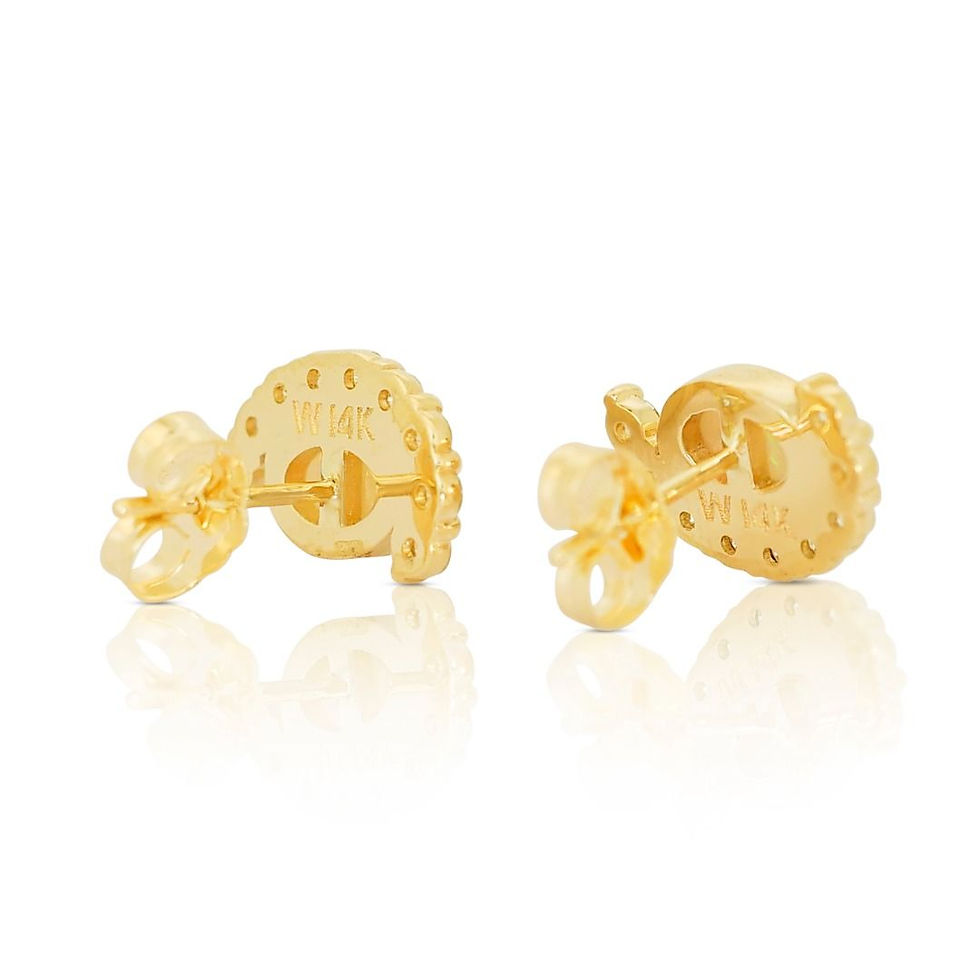 Thumbnail: Stunning 0.70ct Opal Stud Earrings with Diamonds in 14k Yellow Gold