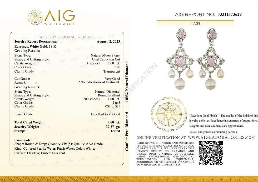 Glamorous 5.60ct. Oval Cabochon Cut Chandelier Moon Stone Earrings with Diamond