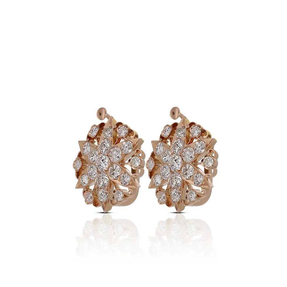Thumbnail: Gorgeous .26ct. Round Brilliant Flower Diamond Earrings