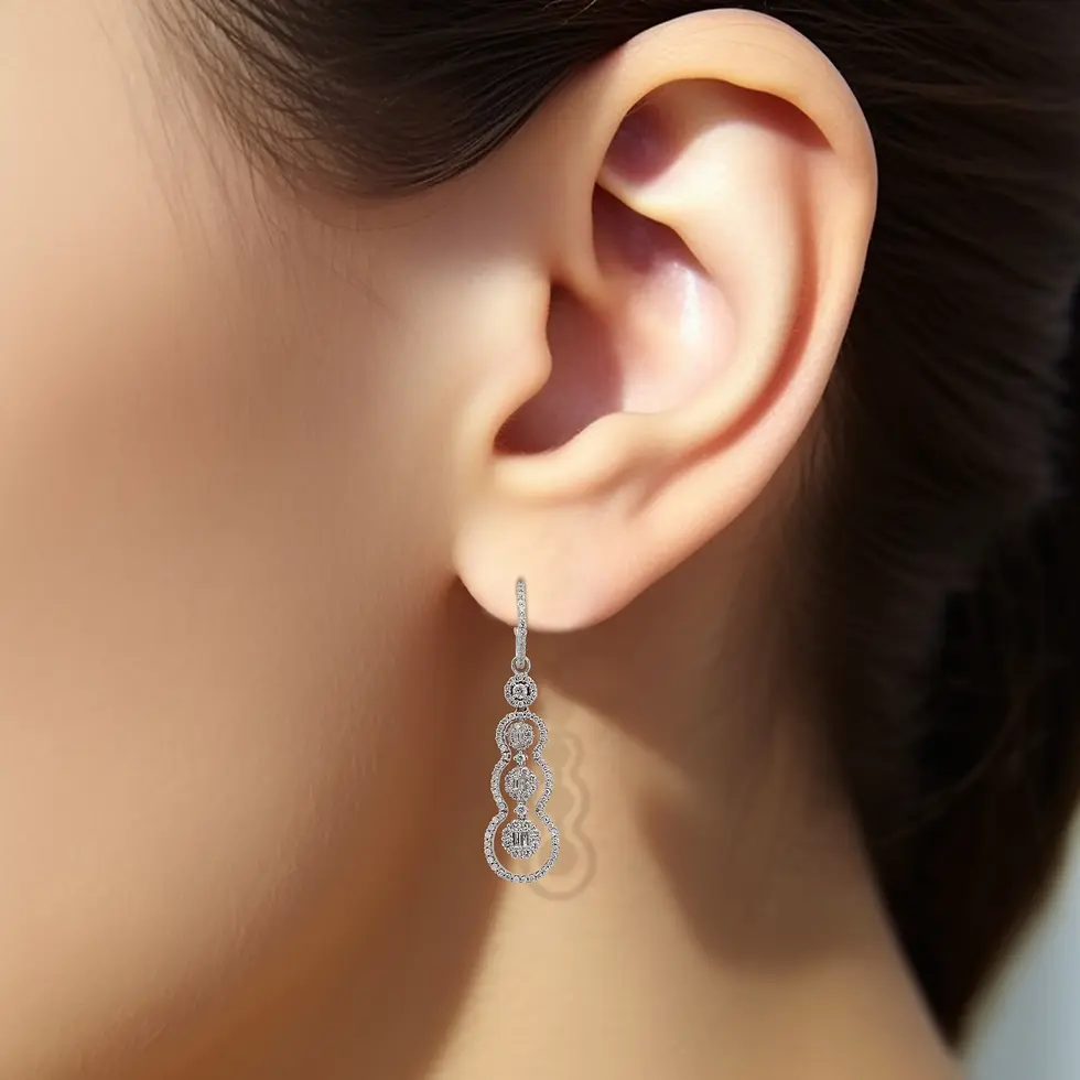 Thumbnail: Stylish 3.50ct. Round Brilliant & Baguette Dangling Diamond Earrings