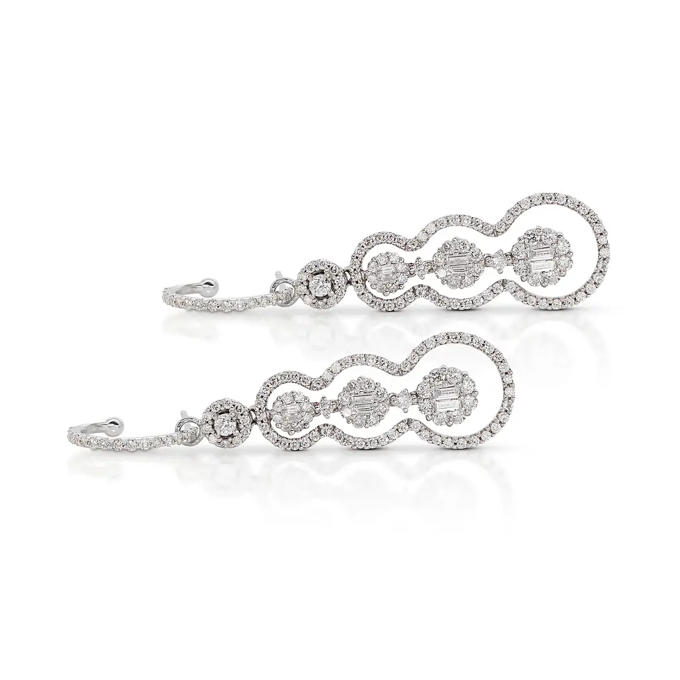 Thumbnail: Stylish 3.50ct. Round Brilliant & Baguette Dangling Diamond Earrings