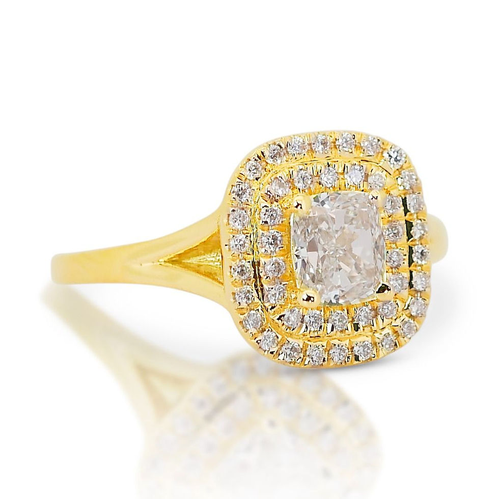 Thumbnail: Glamorous 1.08ct Diamond Double Halo Ring in 18K Yellow Gold