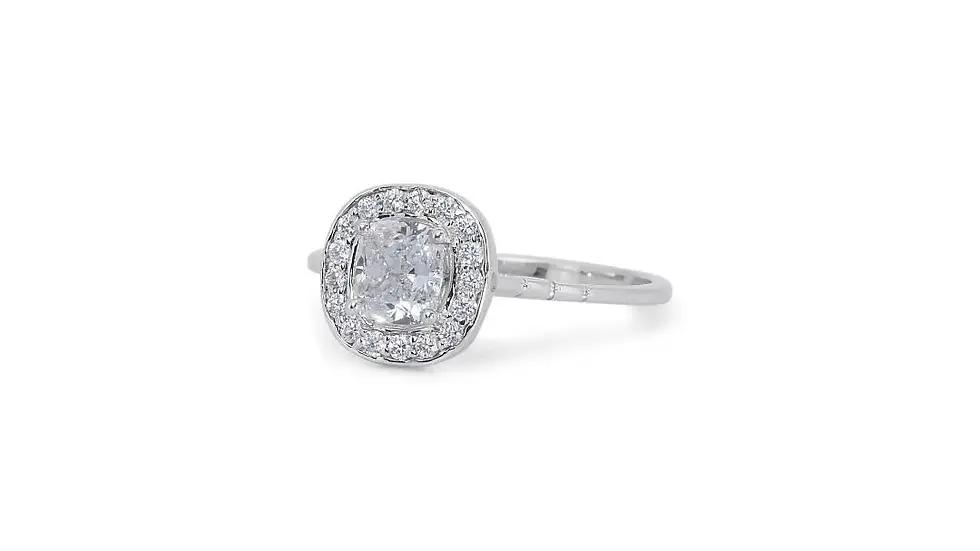 Thumbnail: Stunning 0.80ct Cushion Shape Halo Ring