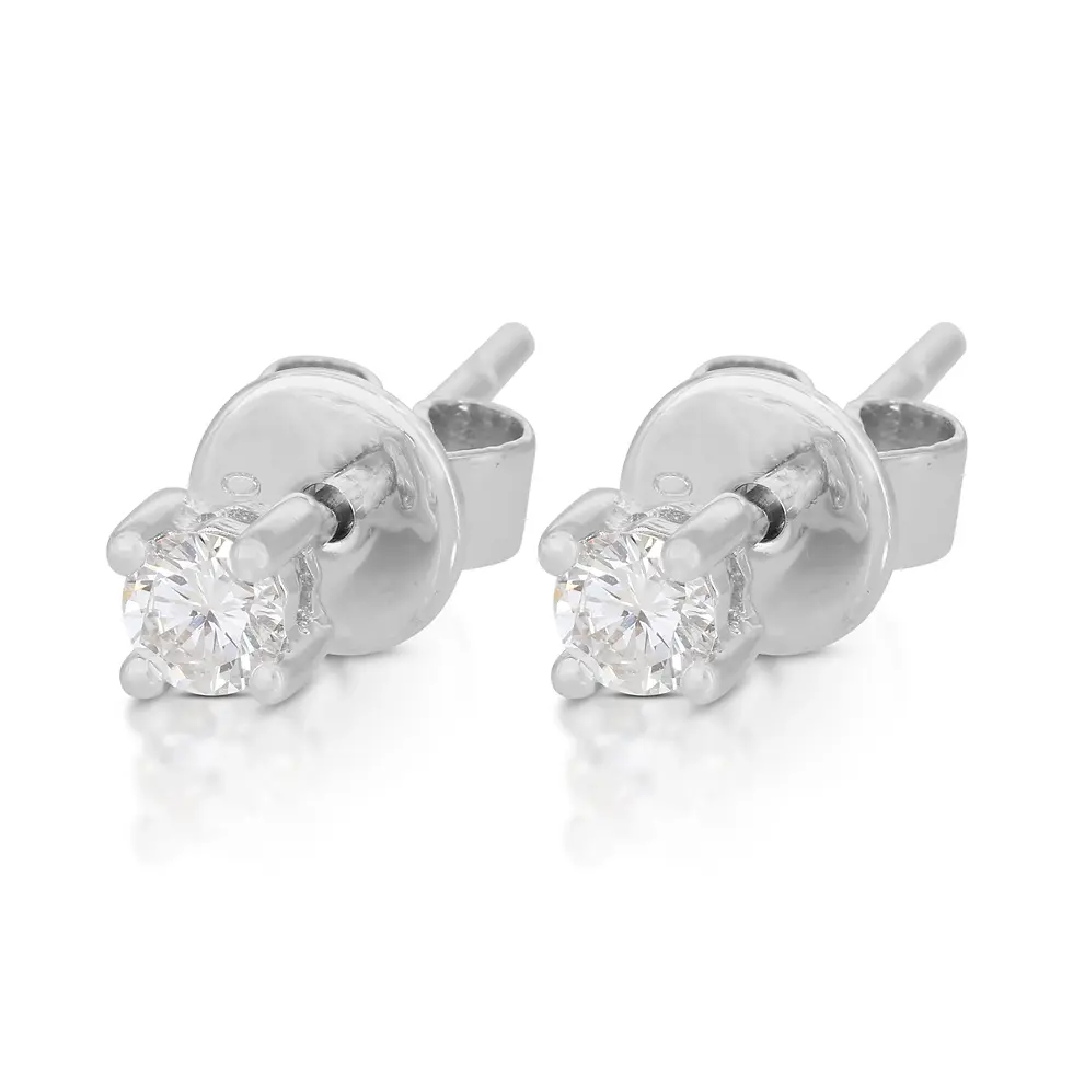 Thumbnail: 18K White Gold Stud Earrings with 0.12ct Natural Diamonds