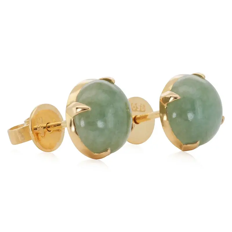 Thumbnail: Classic Gold Earrings with Jade Center Stone