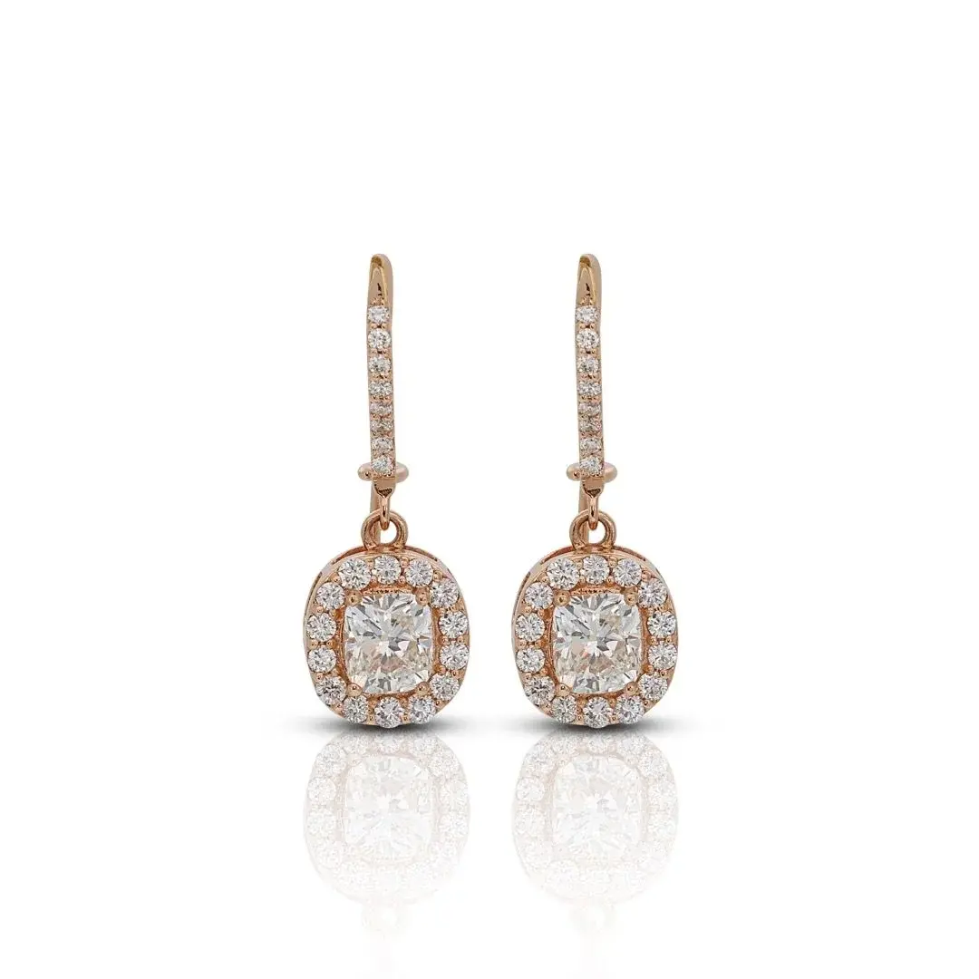 Gorgeous 2.02ct. Cushion Shape Drop Diamond Earrings