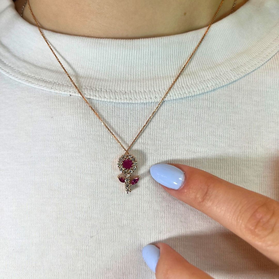 Lovely 0.75ct Rubies Necklace with Diamonds in 18k Rose Gold