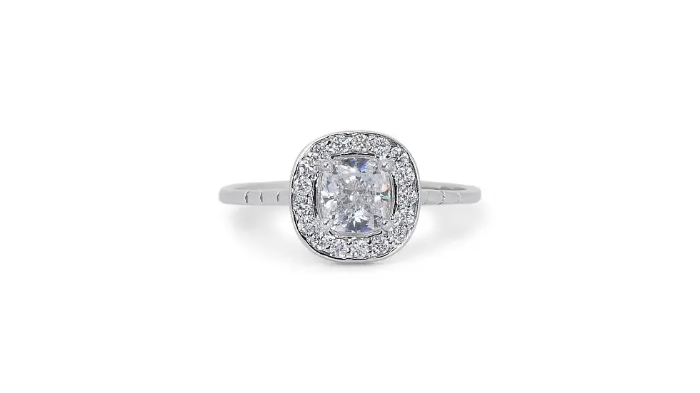 Thumbnail: Stunning 0.80ct Cushion Shape Halo Ring