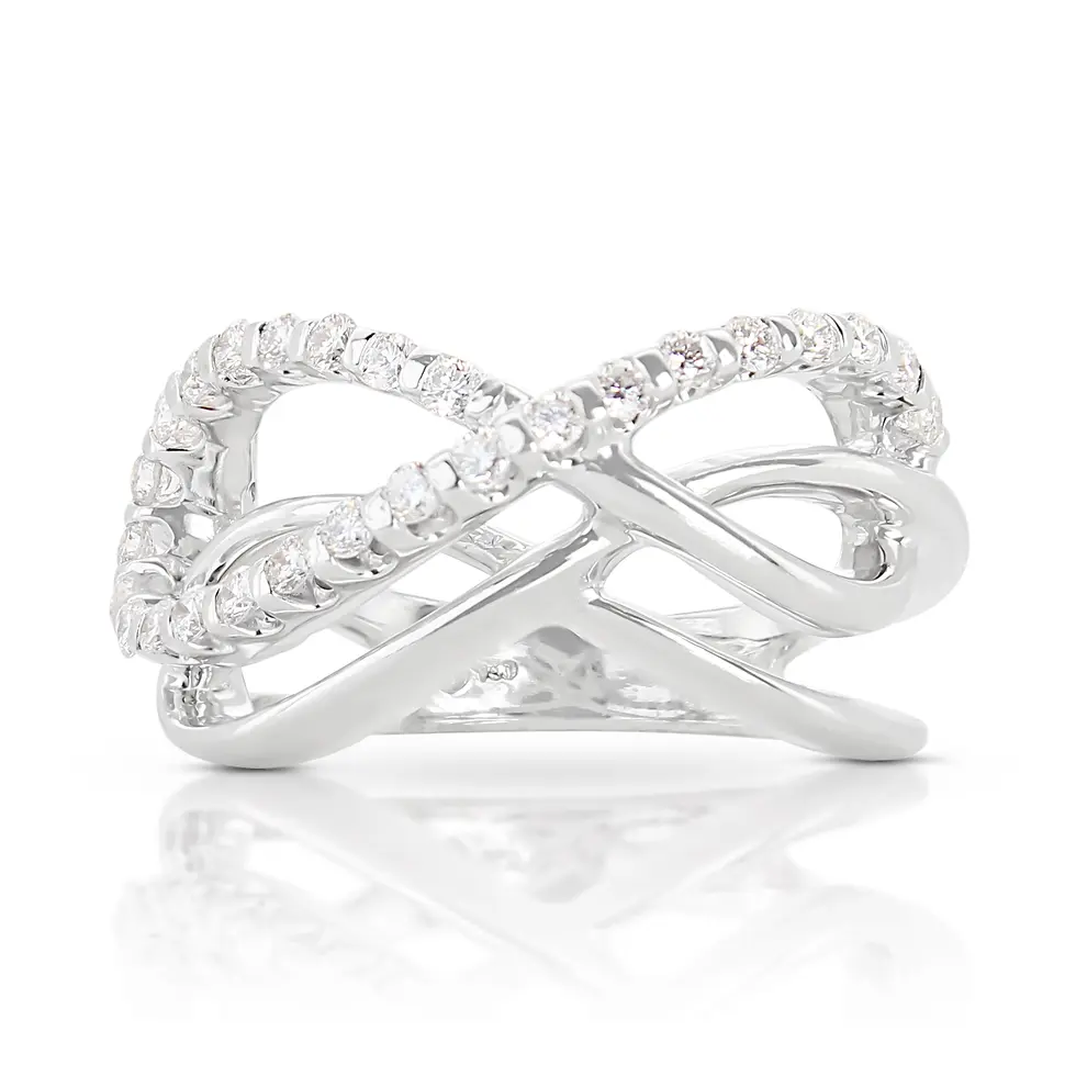 Thumbnail: Intricate 0.35ct Round Brilliant Natural Diamond Ring set in 18K White Gold