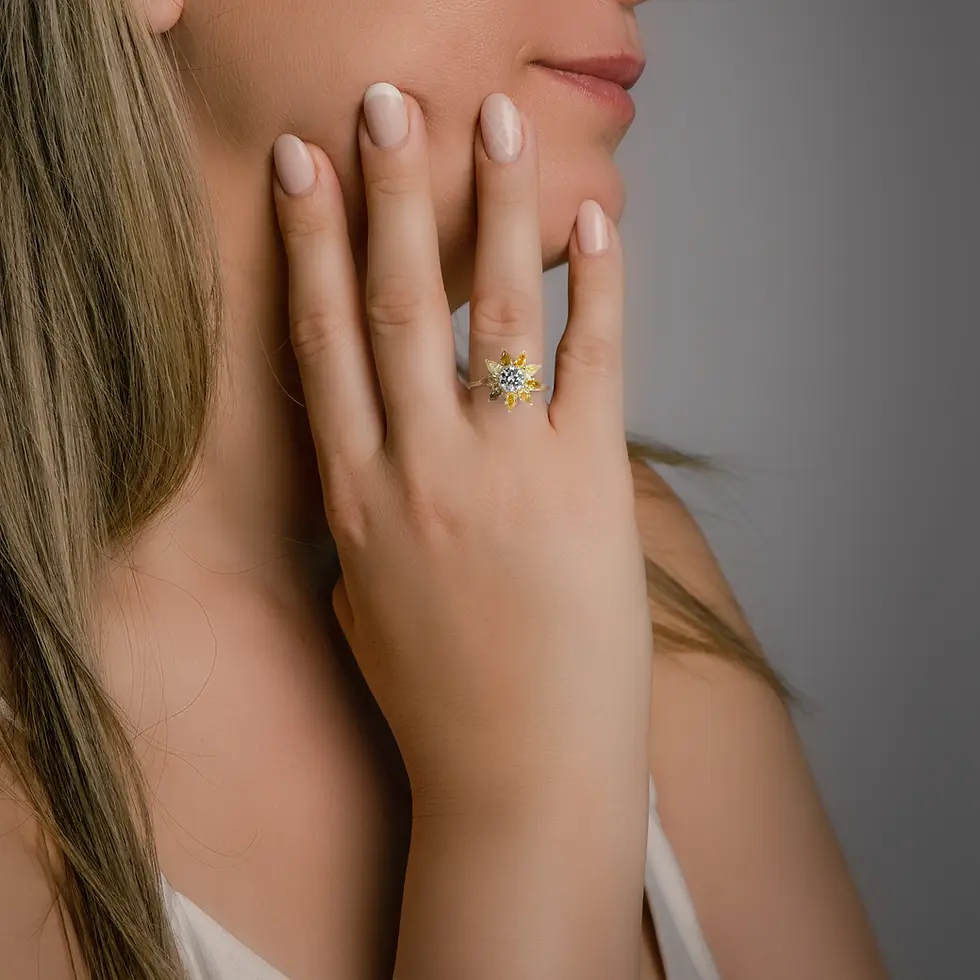 Thumbnail: Fabulous 18K Yellow Gold Diamond Flower Ring