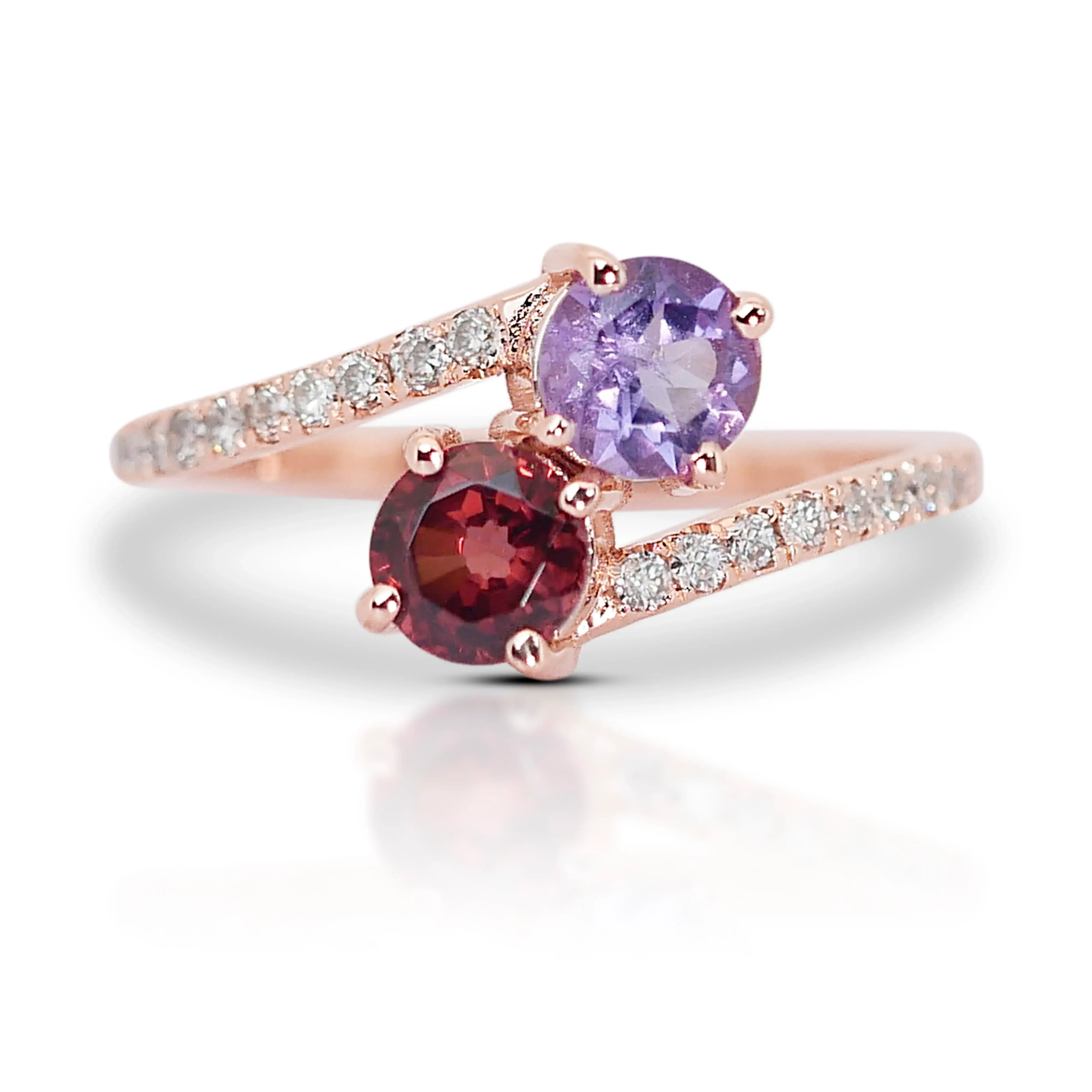 Enchanting Amethyst & Garnet Ring with Diamonds in 18K White Gold