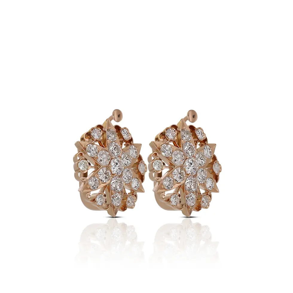 Thumbnail: Gorgeous .26ct. Round Brilliant Flower Diamond Earrings