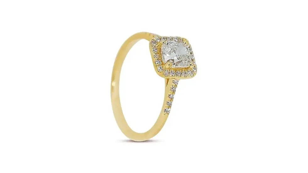 Thumbnail: Stunning 18K Yellow Gold Cushion Shape Diamond Ring
