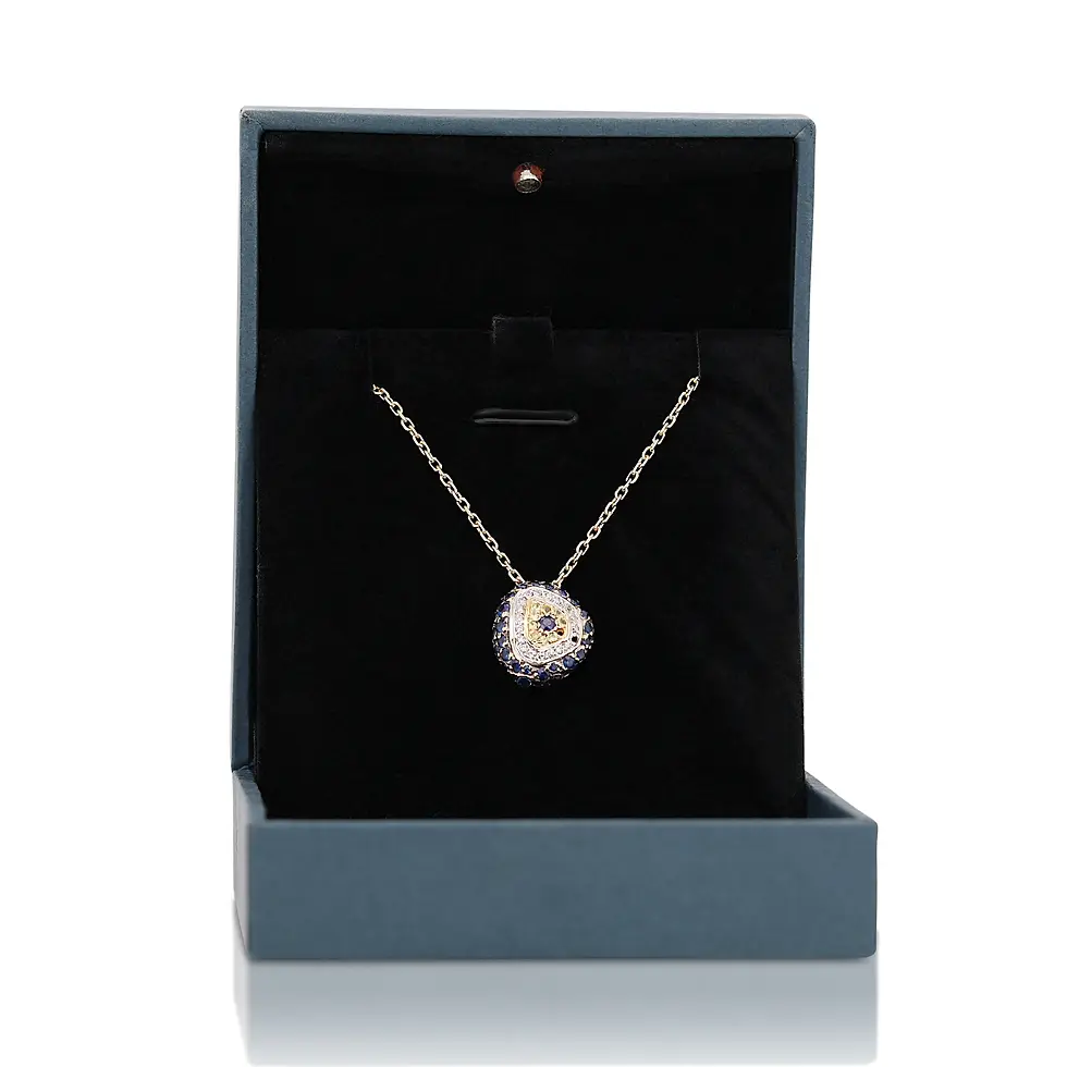 14K Two Tone Necklace with 1.34ct Round Sapphire and Diamonds