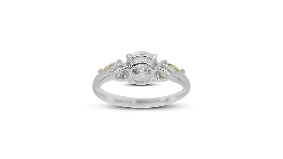 3 Stones Round Ring with 2 Fancy Yellow Pear Shape Diamonds in White Gold
