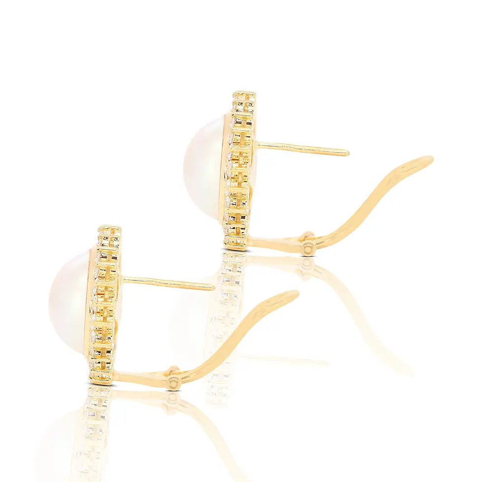 Thumbnail: Gorgeous 22.74ct Pearl Earrings with Side Diamonds in 18K Yellow Gold