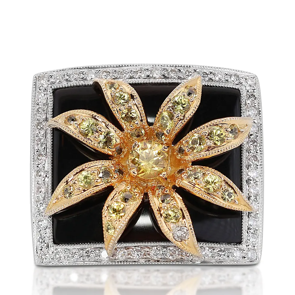 Intricate 1.76ct Onyx and Sapphire Ring with Side Diamonds