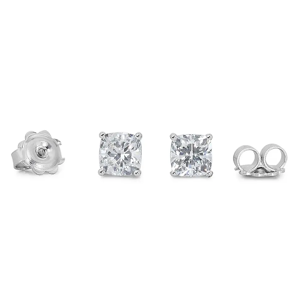 Thumbnail: 18K White Gold Earrings with 2.06ct Square Modified Diamond