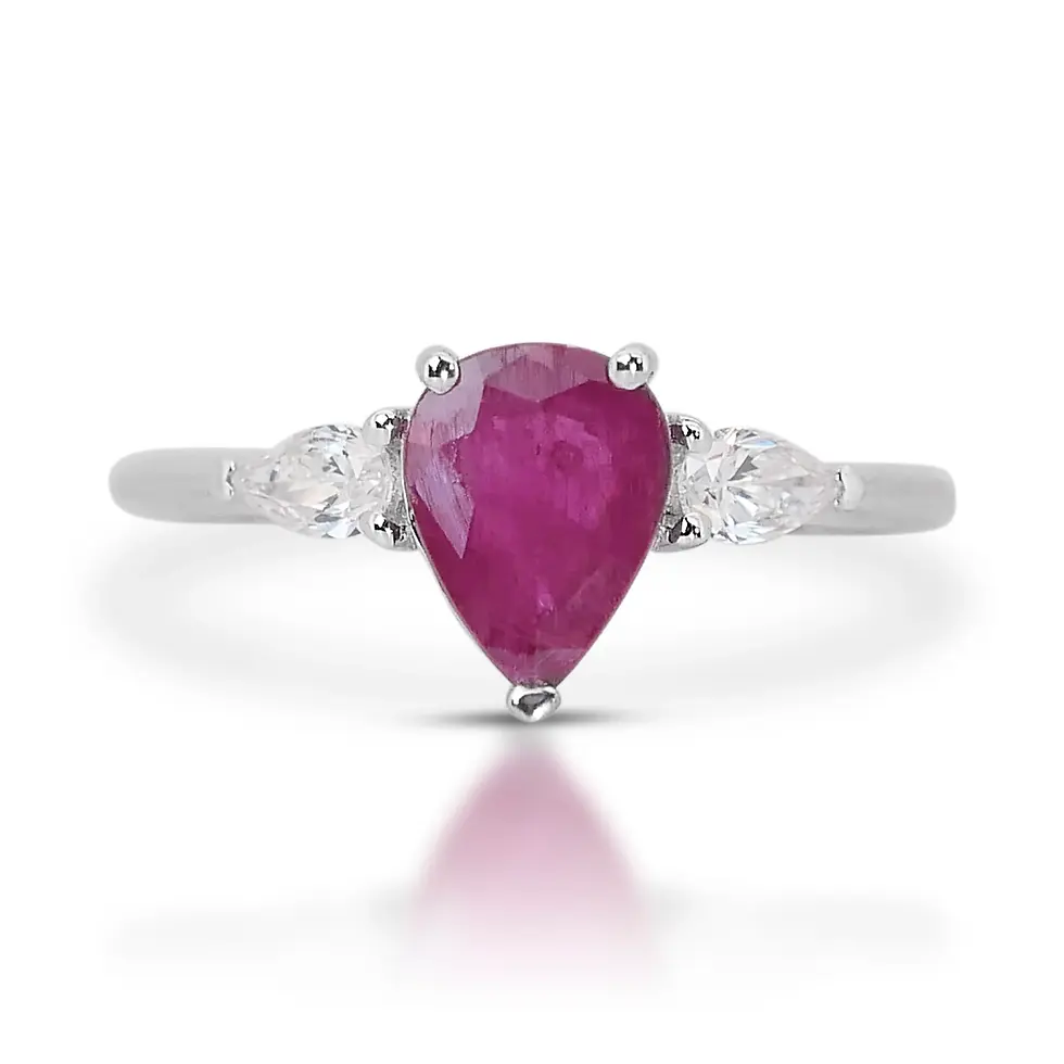 Thumbnail: Majestic 1.31ct Pear-Shaped Ruby Ring with Diamond Accents