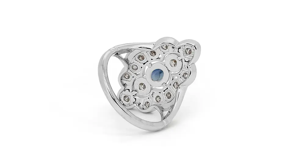 Thumbnail: Magnificent 0.41ct. Oval Mixed Cut Art Deco Sapphire Ring with Side Diamonds