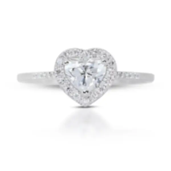 Lovely 0.65ct Heart Diamond Ring with Side Diamonds set in 18K White Gold
