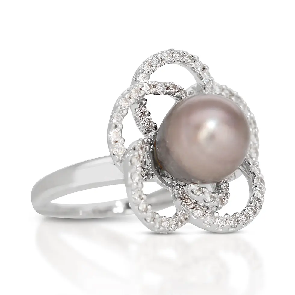 Thumbnail: 18K White Gold Beauty with 0.60ct Diamonds and Pearl Ring