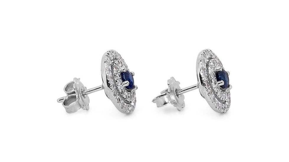 Thumbnail: Glamorous 0.80ct. Sapphire Earrings with Side Diamonds in 18K White Gold