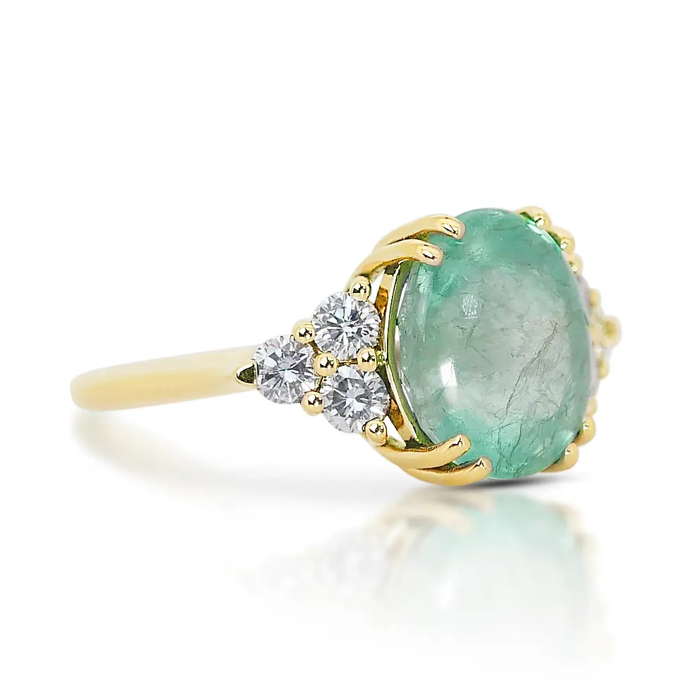Thumbnail: Enchanting Oval Emerald and Diamond Halo Ring