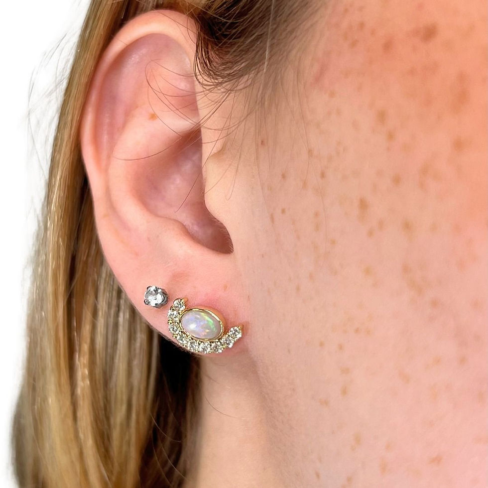 Thumbnail: Stunning 0.70ct Opal Stud Earrings with Diamonds in 14k Yellow Gold