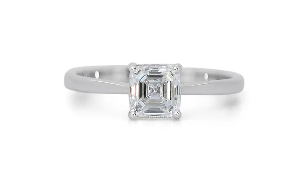 Solitaire Ascher Cut Ring in White Gold