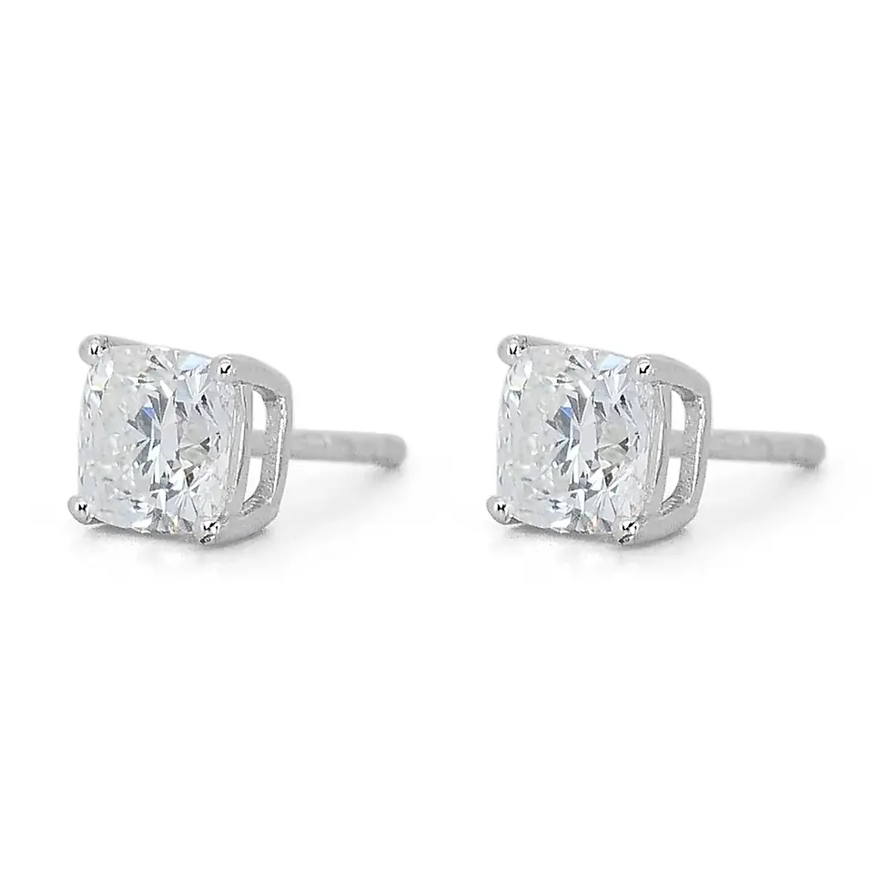 Thumbnail: 18K White Gold Earrings with 2.06ct Square Modified Diamond