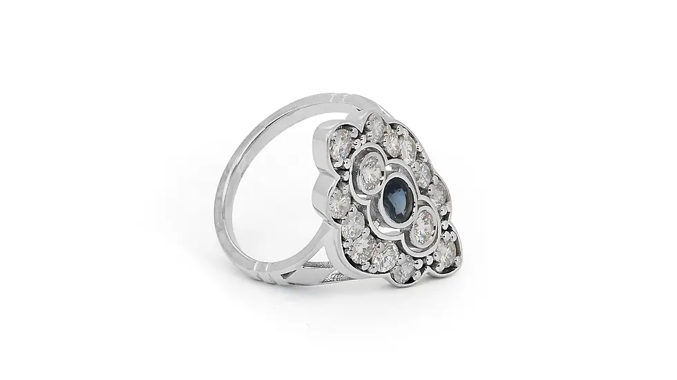 Thumbnail: Magnificent 0.41ct. Oval Mixed Cut Art Deco Sapphire Ring with Side Diamonds