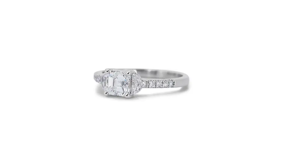 Thumbnail: 3 Stones Cadillac with Center Ascher Cut White Gold