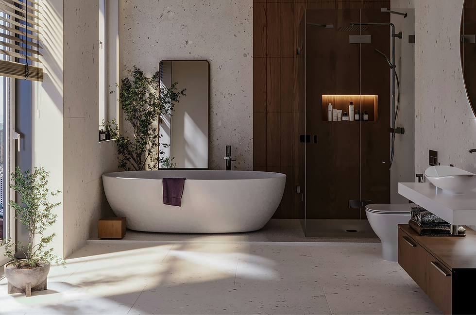 Modern bathroom with freestanding tub and glass shower